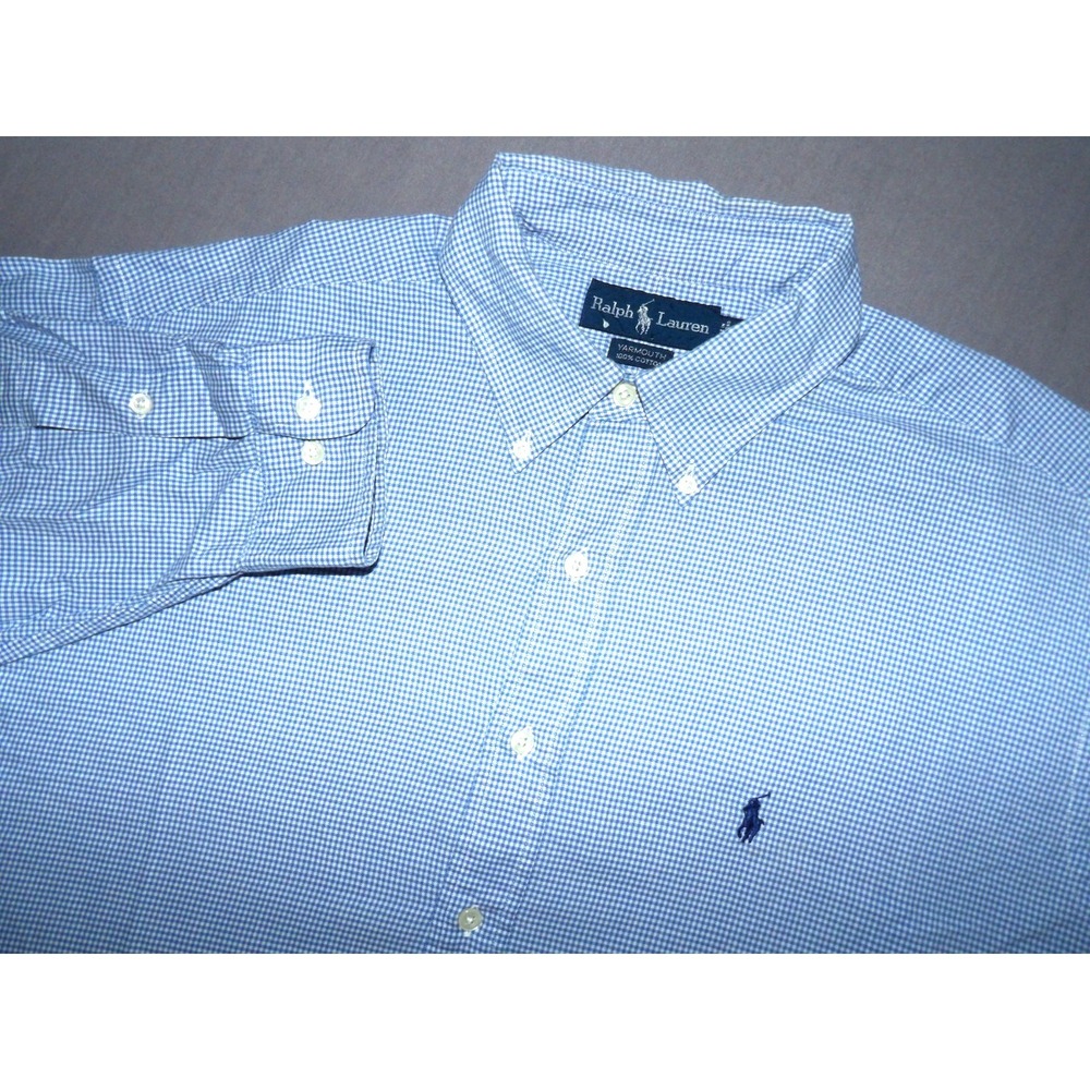 Polo Ralph Lauren Yarmouth Blue‎ Check Button Up Dress Shirt Men's 17 - 34/35